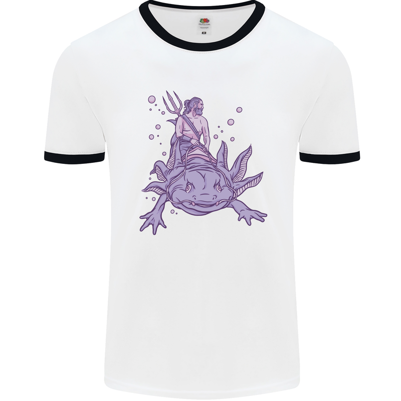 Poseidon Riding an Axaloti Mens White Ringer T-Shirt White/Black