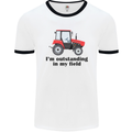 I'm Outstanding in My Field Farmer Tractor Mens White Ringer T-Shirt White/Black