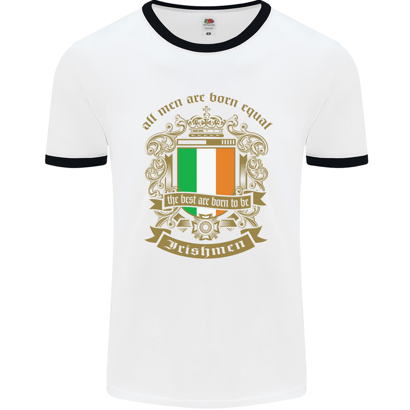 All Men Are Born Equal Irish Ireland Mens White Ringer T-Shirt White/Black