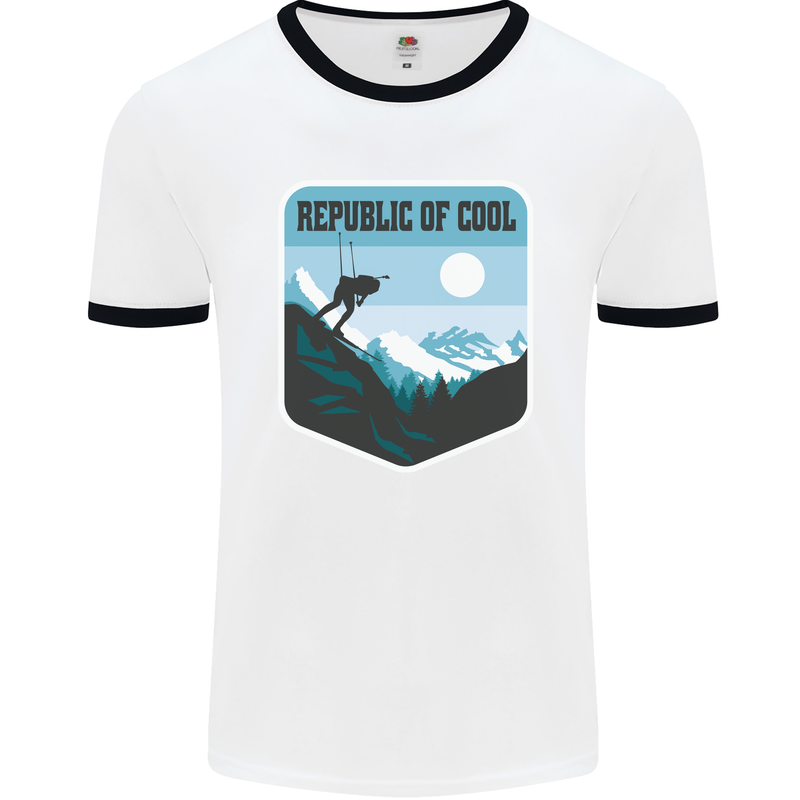 Republic of Cool Skiing Skier Ski Mens Ringer T-Shirt White/Black