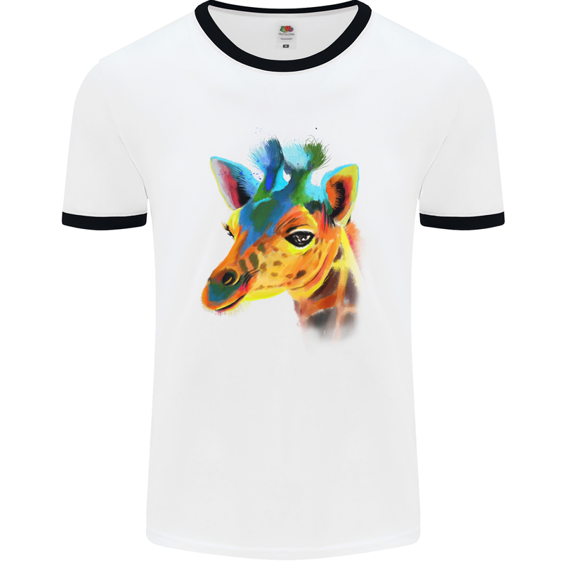 A Giraffe Watercolour Mens White Ringer T-Shirt White/Black