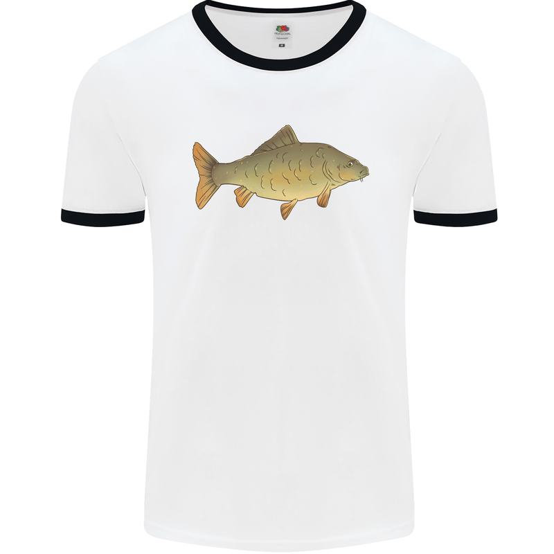 A Carp Fish Fishing Fisherman Mens White Ringer T-Shirt White/Black