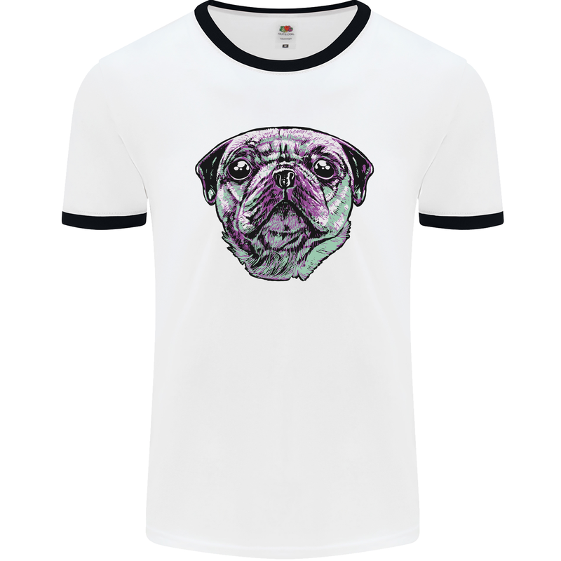 A Pug Face Dog Mens Ringer T-Shirt White/Black