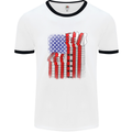 USA Guitar Flag Guitarist Electric Acoustic Mens White Ringer T-Shirt White/Black