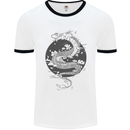 Japanese Fantasy Dragon Sun Background Mens White Ringer T-Shirt White/Black