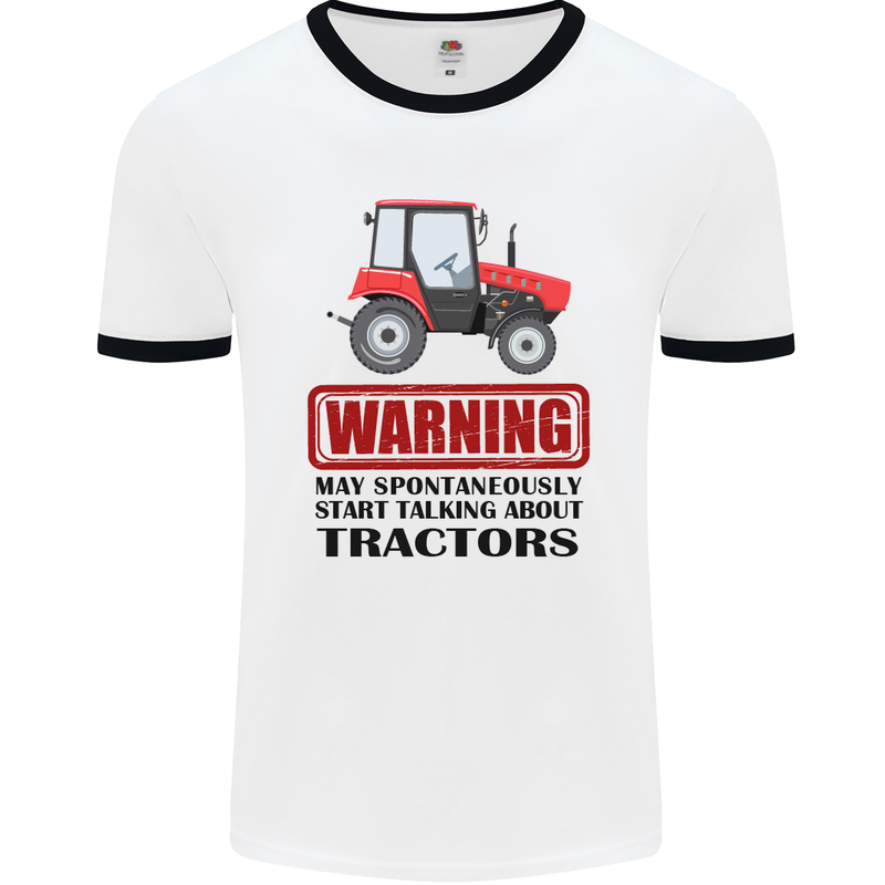 May Talking About Tractors Funny Farmer Mens White Ringer T-Shirt White/Black