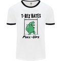 T-Rex Hates Pull Ups Funny Gym Dinosaurs Mens White Ringer T-Shirt White/Black