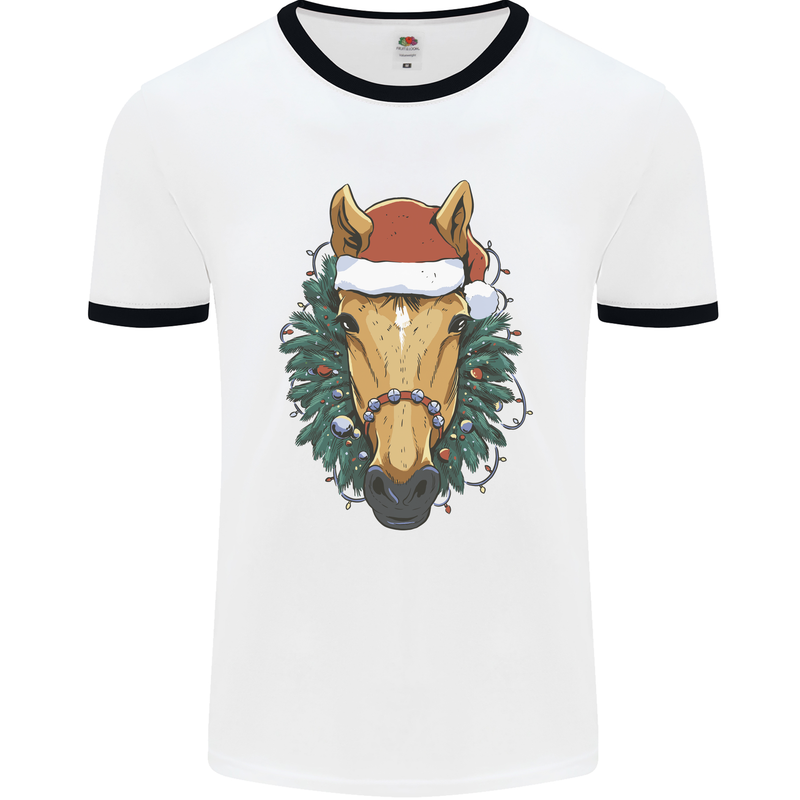 A Christmas Horse Equestrian Mens Ringer T-Shirt White/Black