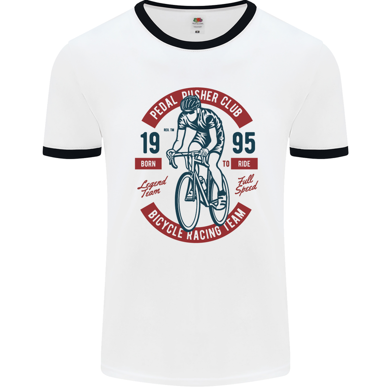 Pedal Pusher Club Cycling Cyclist Funny Mens White Ringer T-Shirt White/Black