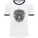 Mandala Lion Mens White Ringer T-Shirt White/Black