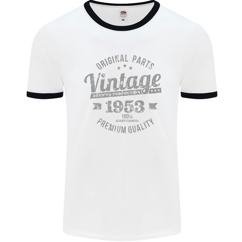 Vintage Year 70th Birthday 1953 Mens Ringer T-Shirt White/Black