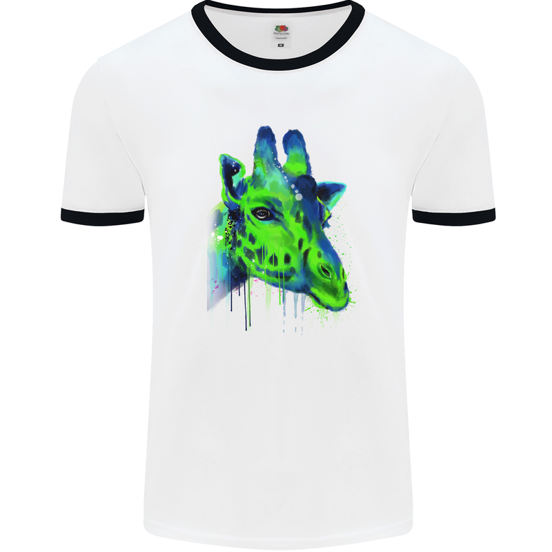 Giraffe Watercolour Mens White Ringer T-Shirt White/Black