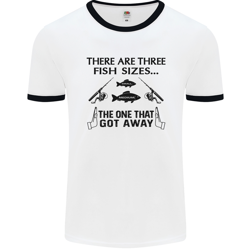 Three Fish Sizes Funny Fishing Fisherman Mens White Ringer T-Shirt White/Black