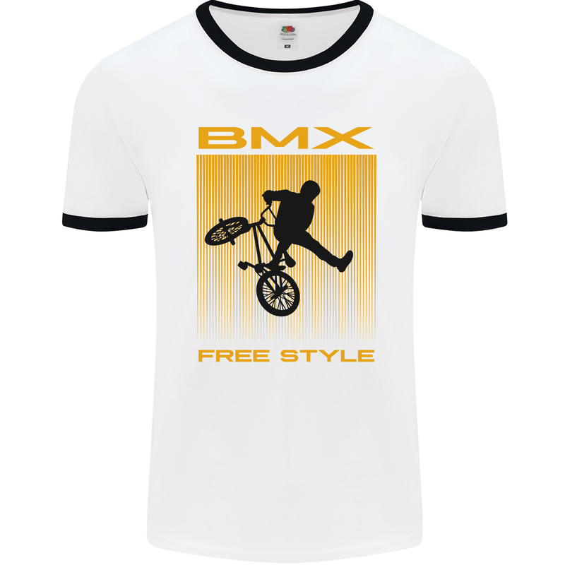 BMX Freestyle Cycling Bicycle Bike Mens White Ringer T-Shirt White/Black