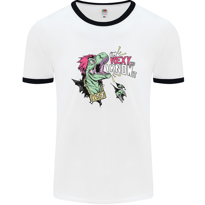 Dinosaurs T-Rex I'm Rexy and I Know It Sexy Mens White Ringer T-Shirt White/Black