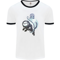 Space Astronaut Cat Funny Mens White Ringer T-Shirt White/Black