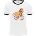 Cycling A Lion Riding a Bicycle Mens White Ringer T-Shirt White/Black