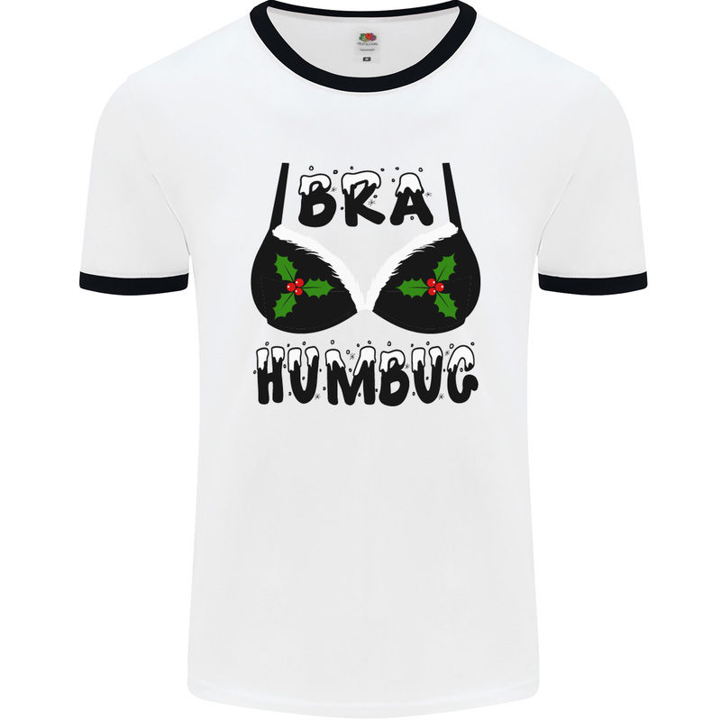 Bra Humbug Holly Funny Christmas Xmas Mens White Ringer T-Shirt White/Black