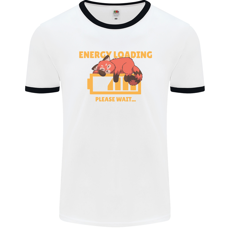 Sleeping Fox Energy Funny Lazy Anti-Social Mens White Ringer T-Shirt White/Black