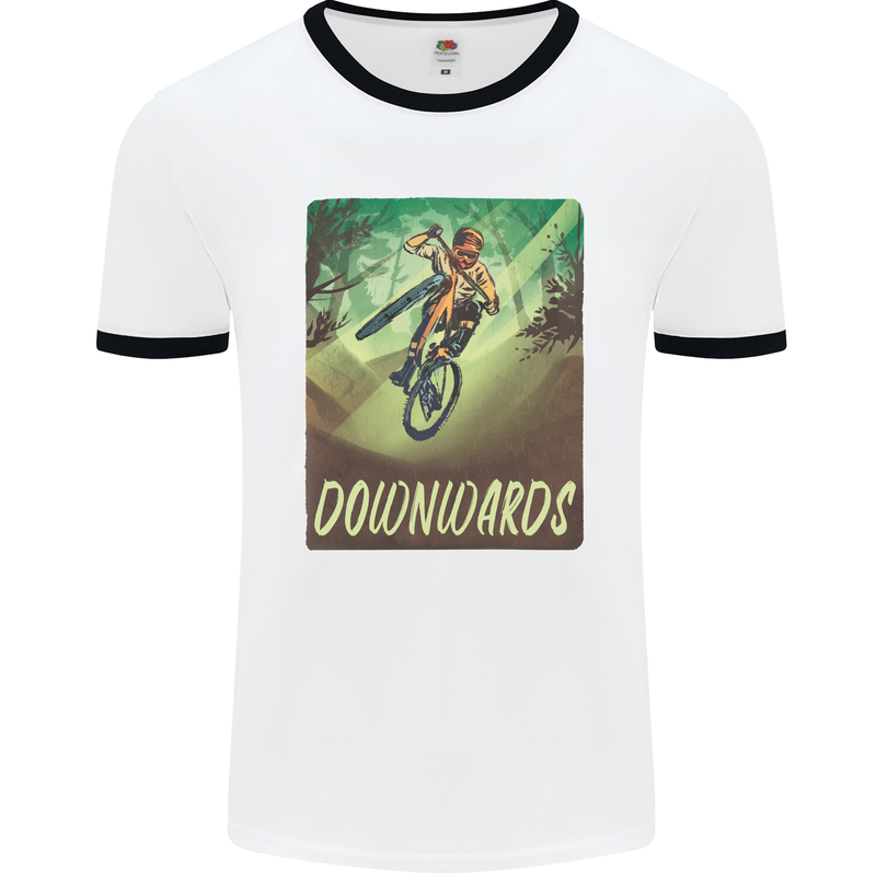 Downhill Mountain Biking DH Cycling Bicycle Mens Ringer T-Shirt White/Black