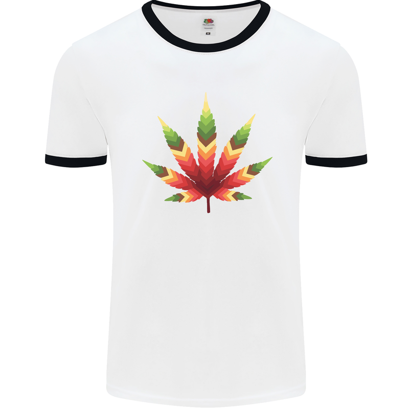 Cannabis Leaf Weed Drugs Marijuana Weed Mens White Ringer T-Shirt White/Black