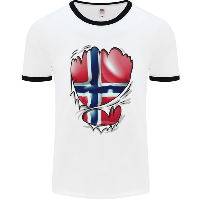 Gym Norwegian Flag Ripped Muscles Norway Mens White Ringer T-Shirt White/Black