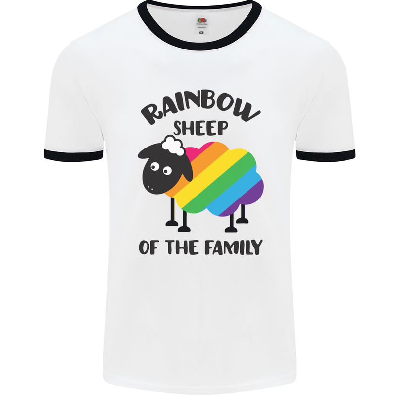 Rainbow Sheep Funny LGBT Gay Pride Day Mens White Ringer T-Shirt White/Black