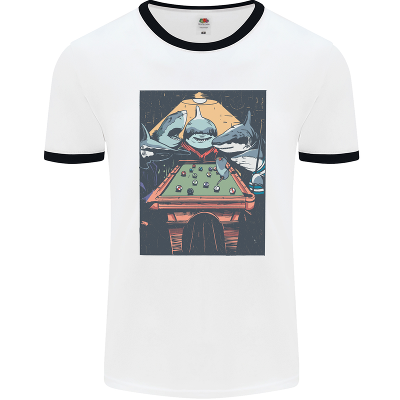 Pool Shark Snooker Player Mens White Ringer T-Shirt White/Black