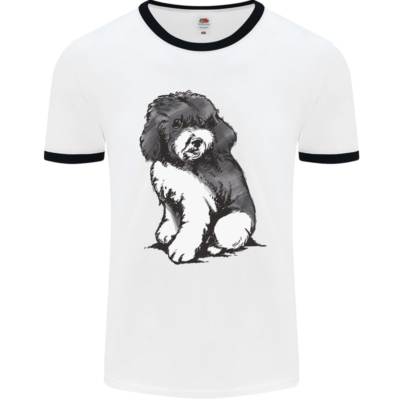 Harlequin Poodle Sketch Mens White Ringer T-Shirt White/Black