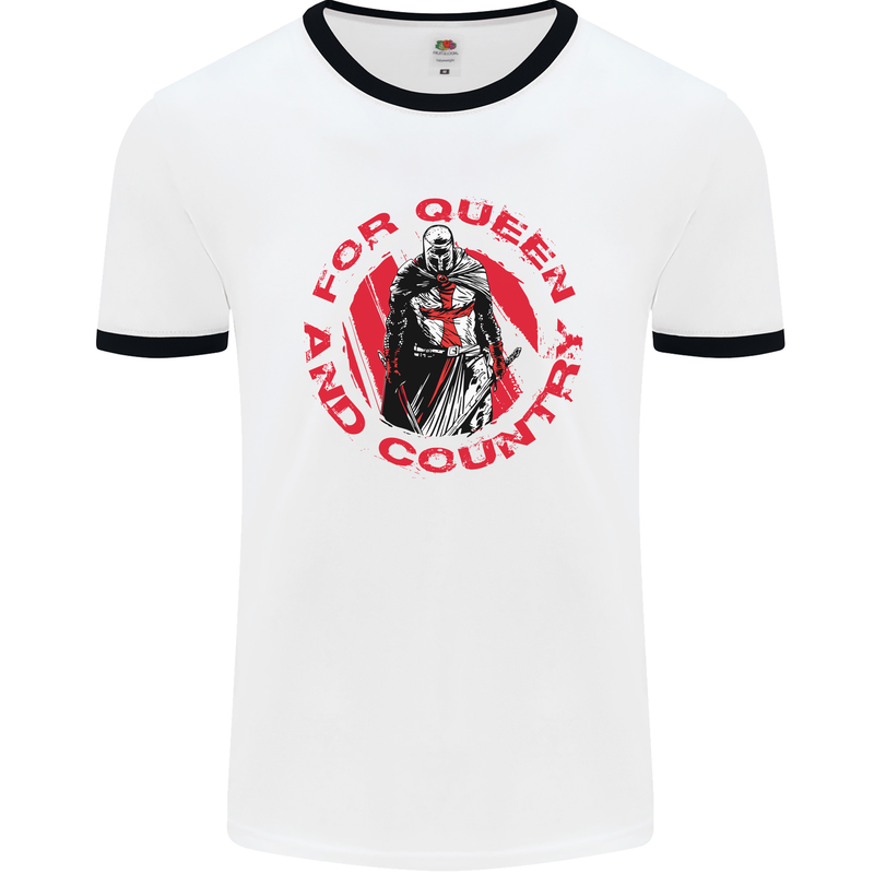 St Georges Day For Queen & Country England Mens White Ringer T-Shirt White/Black