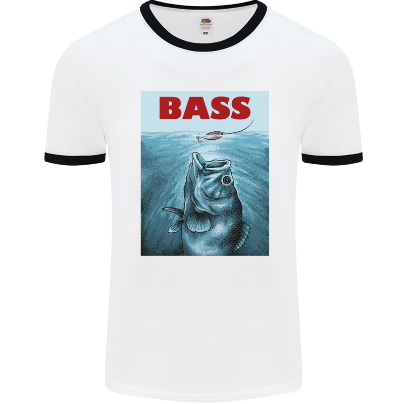 Bass Fishing Parody Fuuny Fisherman Mens White Ringer T-Shirt White/Black