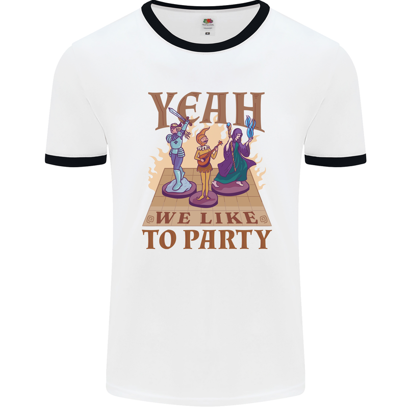 Yeah We Like to Party Role Playing Game RPG Mens White Ringer T-Shirt White/Black