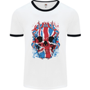 Union Jack Flag Skull Gym MMA Biker Mens White Ringer T-Shirt White/Black