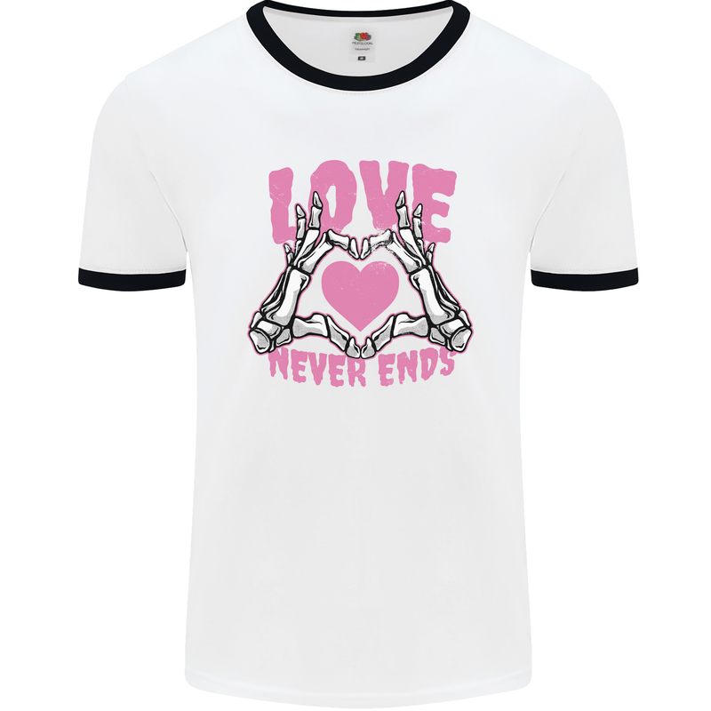 Love Never Ends Gothic Valentine's Day Mens White Ringer T-Shirt White/Black