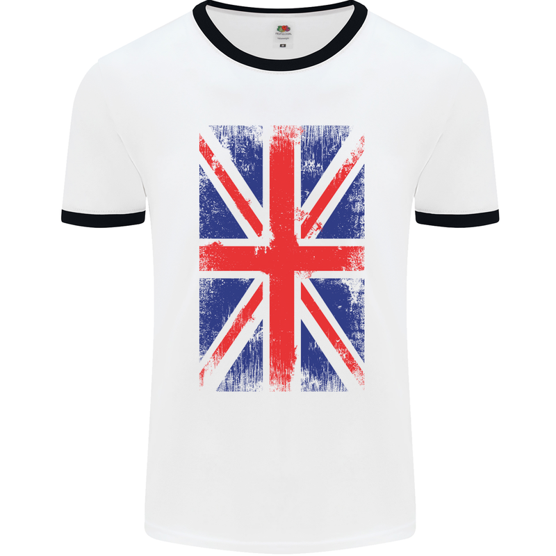 Union Jack British Flag Great Britain Mens White Ringer T-Shirt White/Black