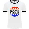 Save Ferris Funny 80's Movie Mens White Ringer T-Shirt White/Black