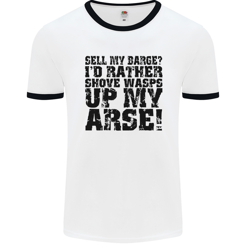 Sell My Barge? Long Narrow Boat Speedboat Mens White Ringer T-Shirt White/Black