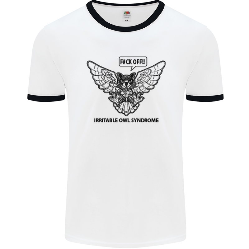 Irritable Owl Syndrome Bowel IBS Funny Mens White Ringer T-Shirt White/Black