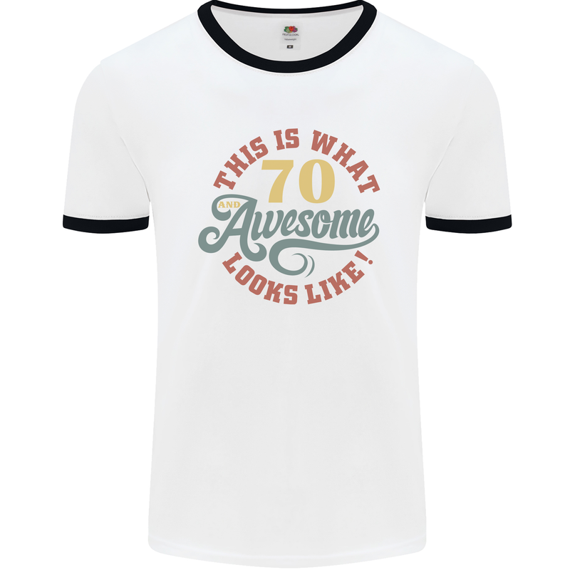 70th Birthday 70 Year Old Awesome Looks Like Mens White Ringer T-Shirt White/Black