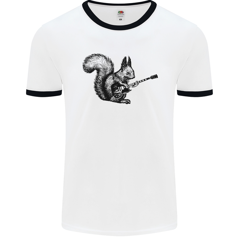 A Squirrel Playing the Guitar Mens Ringer T-Shirt White/Black