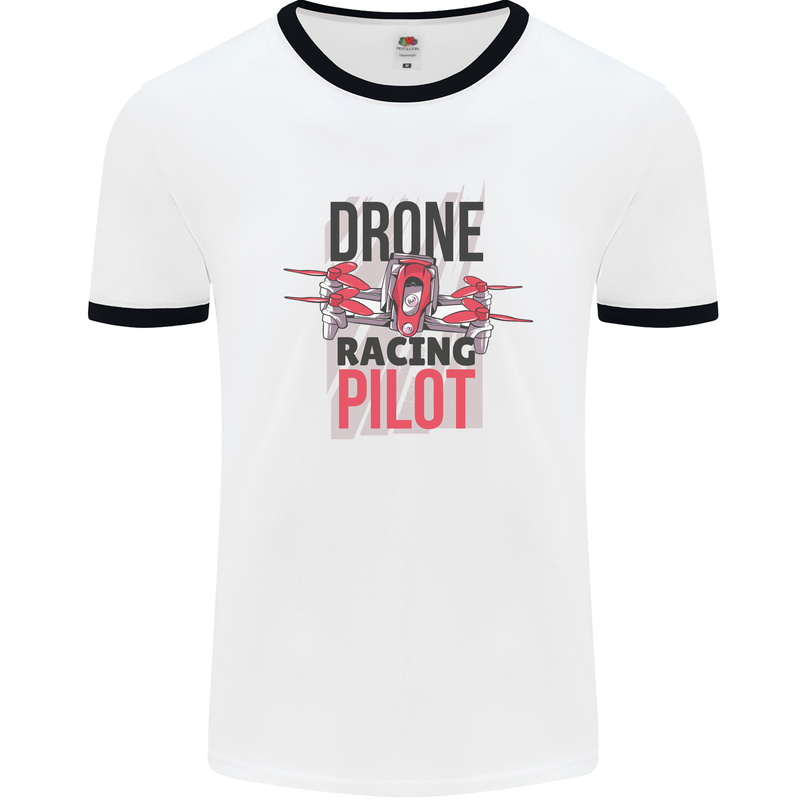 Drone Racing Pilot Mens Ringer T-Shirt White/Black