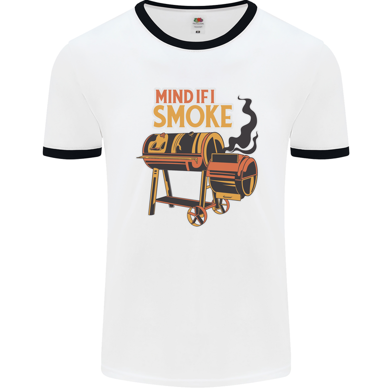 Mind if I Smoke Funny BBQ Grill Mens White Ringer T-Shirt White/Black