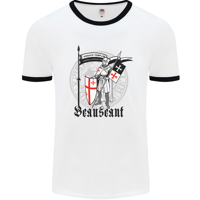 Knights Templar St Georges Day Beauseant Mens White Ringer T-Shirt White/Black