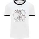 Guitar Vitruvian Man Guitarist Mens White Ringer T-Shirt White/Black