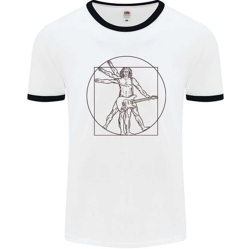 Guitar Vitruvian Man Guitarist Mens White Ringer T-Shirt White/Black