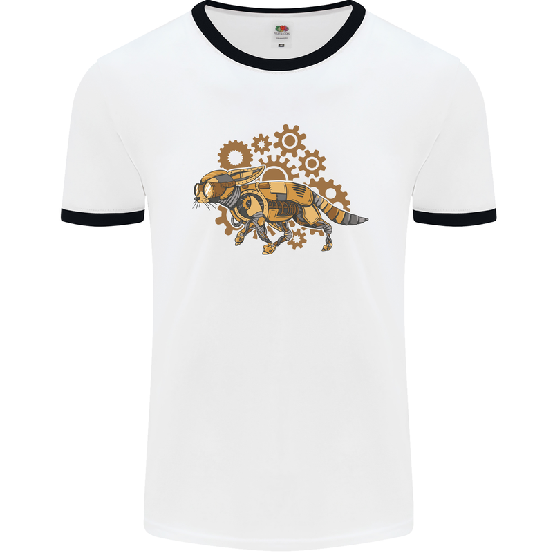 Steampunk Fox Mens Ringer T-Shirt White/Black