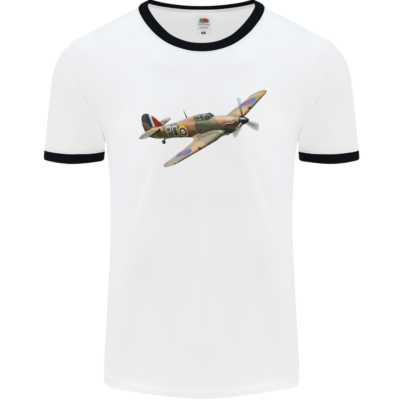 A Hawker Hurricane Flying Solo Mens White Ringer T-Shirt White/Black