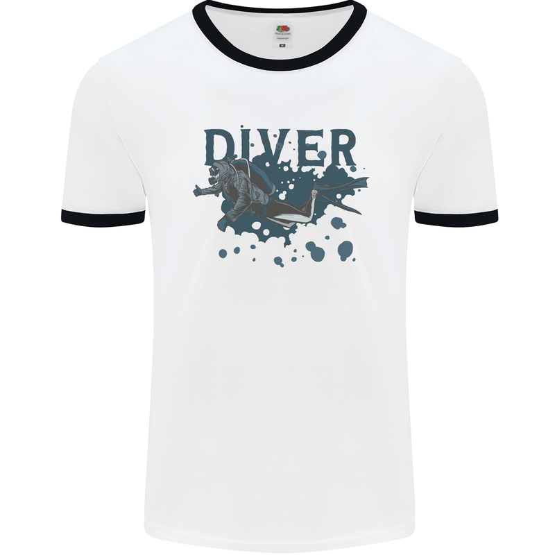 Scuba Diving Diver Mens White Ringer T-Shirt White/Black