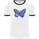 Dripping Blue Butterfly Rhopalocera Mens White Ringer T-Shirt White/Black