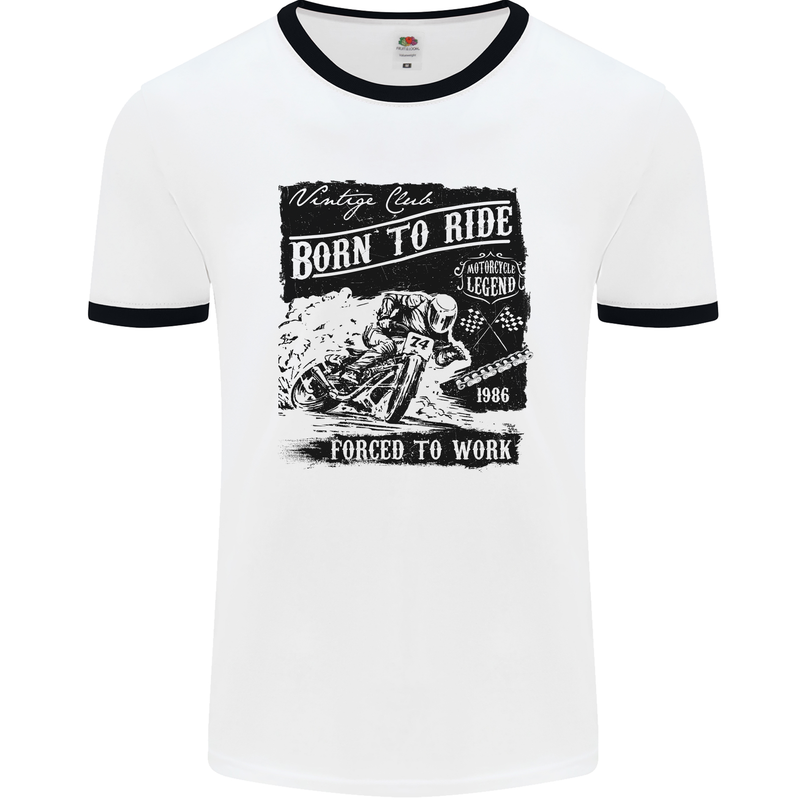 Cafe Racer Biker Motorcycle Motorbike Mens White Ringer T-Shirt White/Black